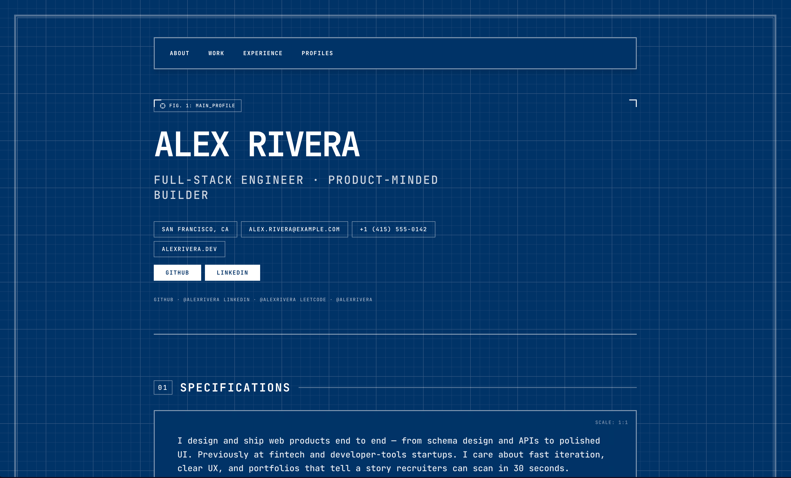 Blueprint portfolio layout