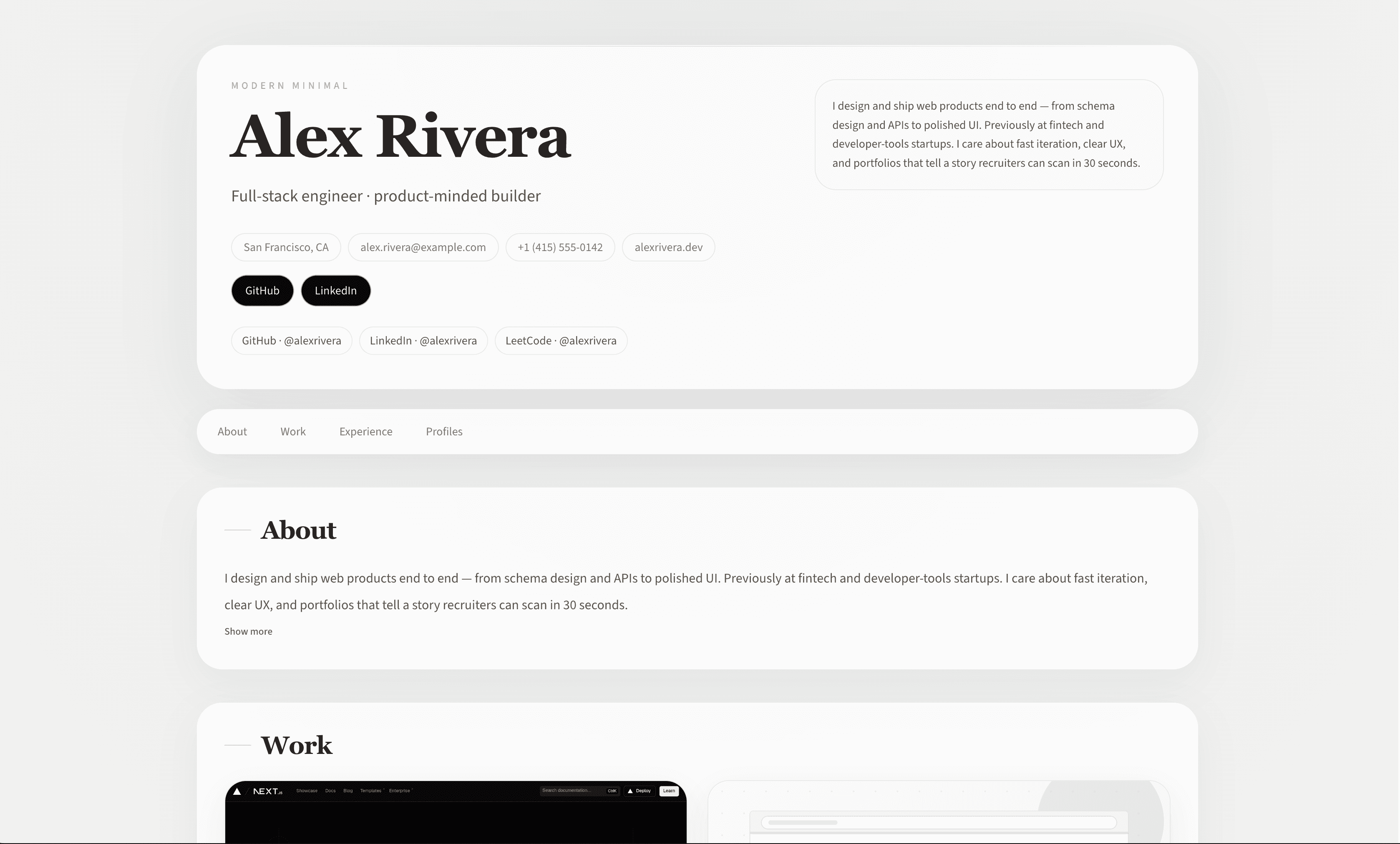 Minimal portfolio layout
