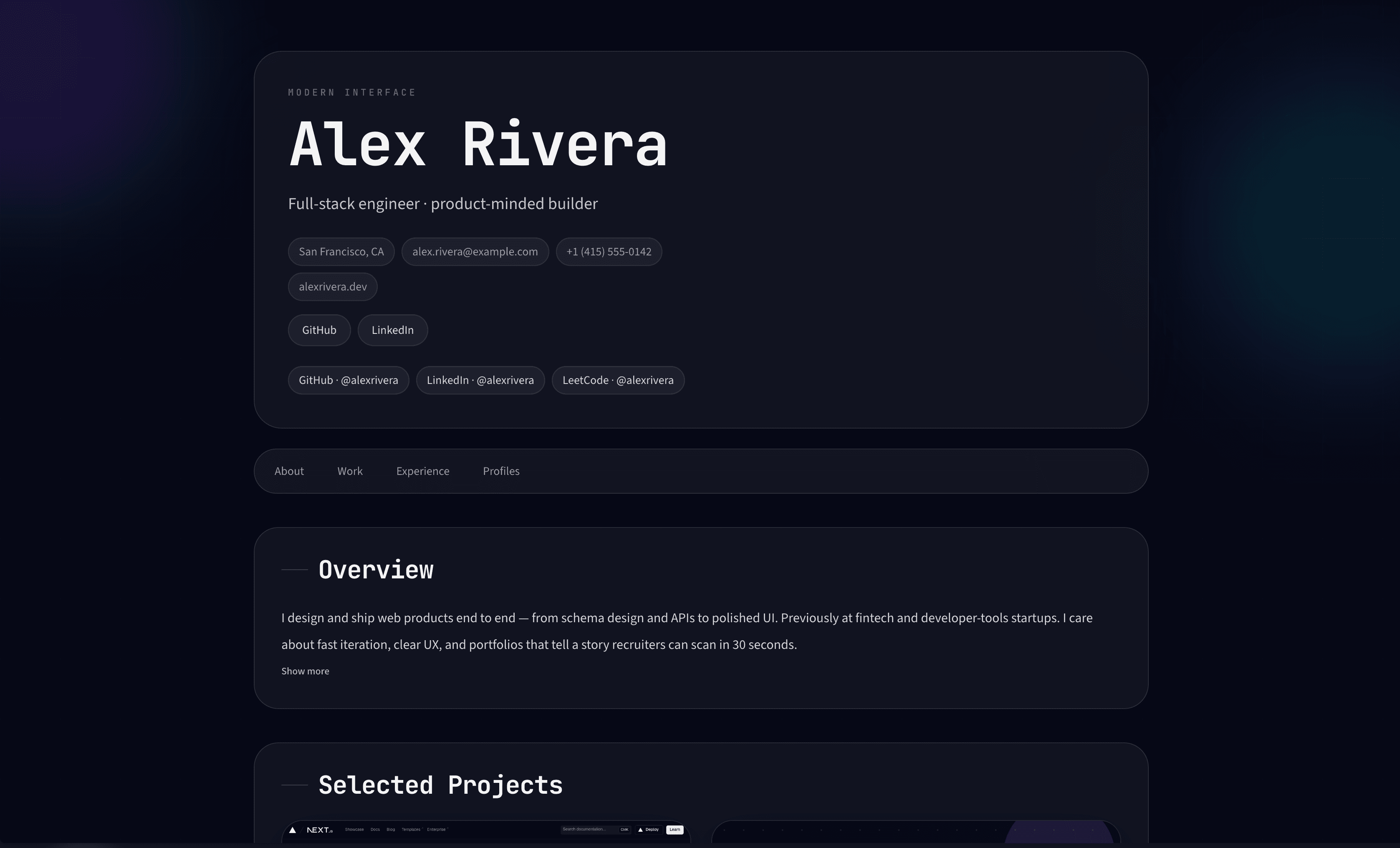 Modern portfolio layout