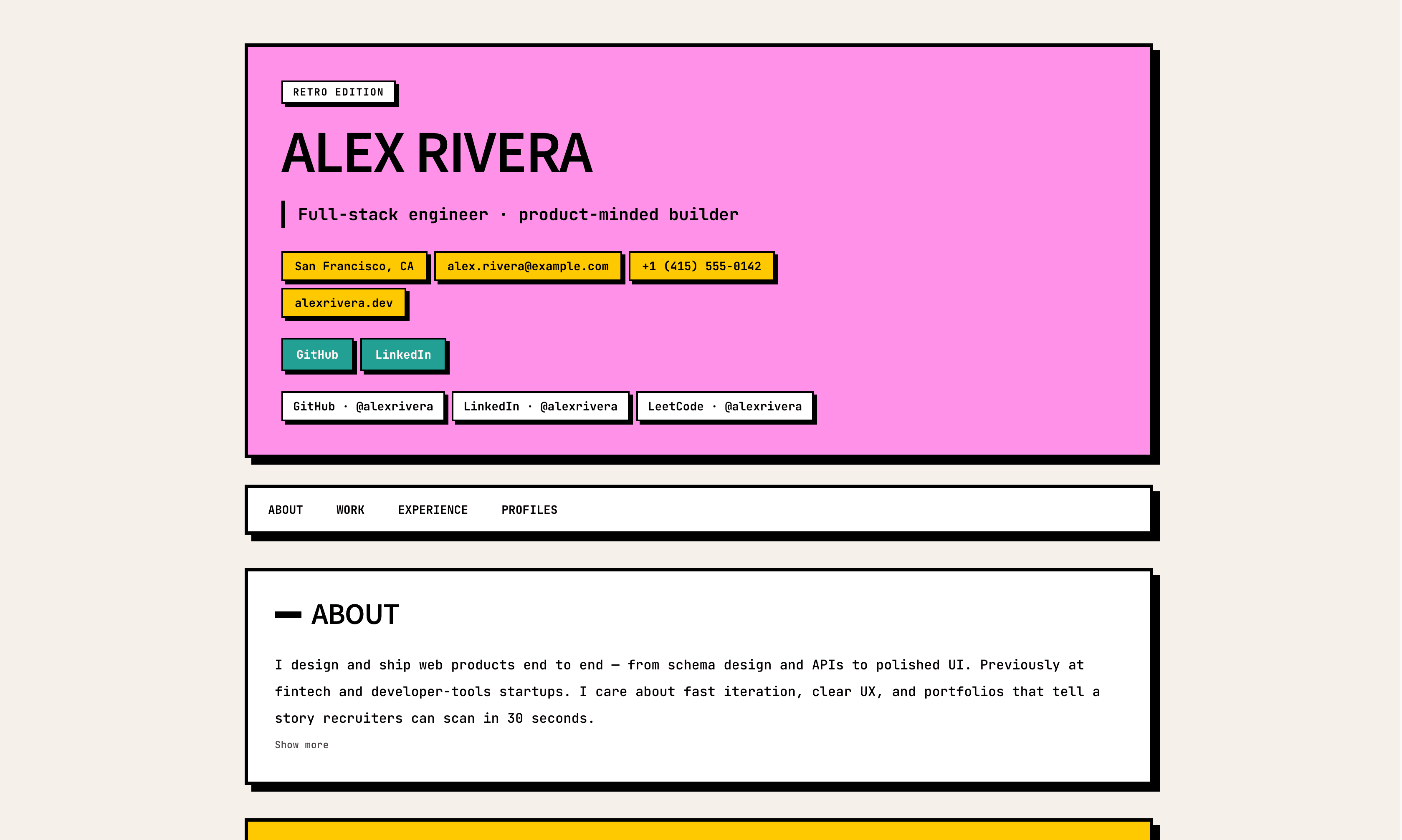 Retro portfolio layout